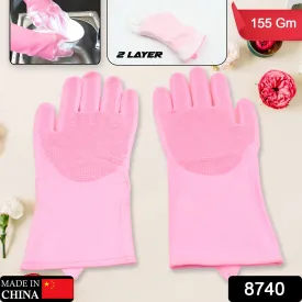 Silicone Dishwashing Gloves with Scrubber, Reusable
