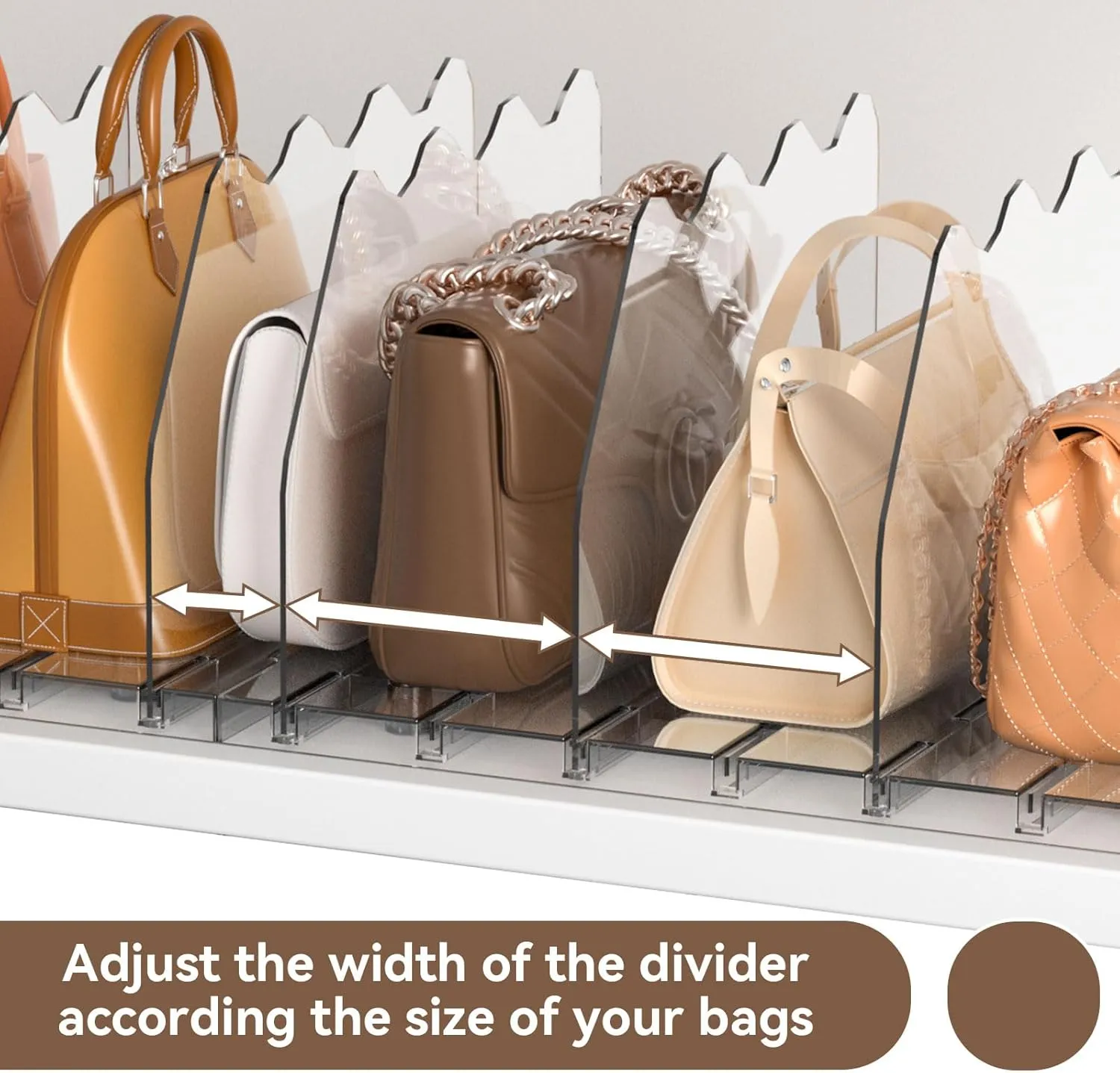SOYO Adjustable Clear Purse Organizers for Closet, Acrylic Shelf Divider for Bag and Purse Storage, Pocketbook and Handbag Organizer, Bookshelf Separator Organizers for House, Office Use, Clear2pc