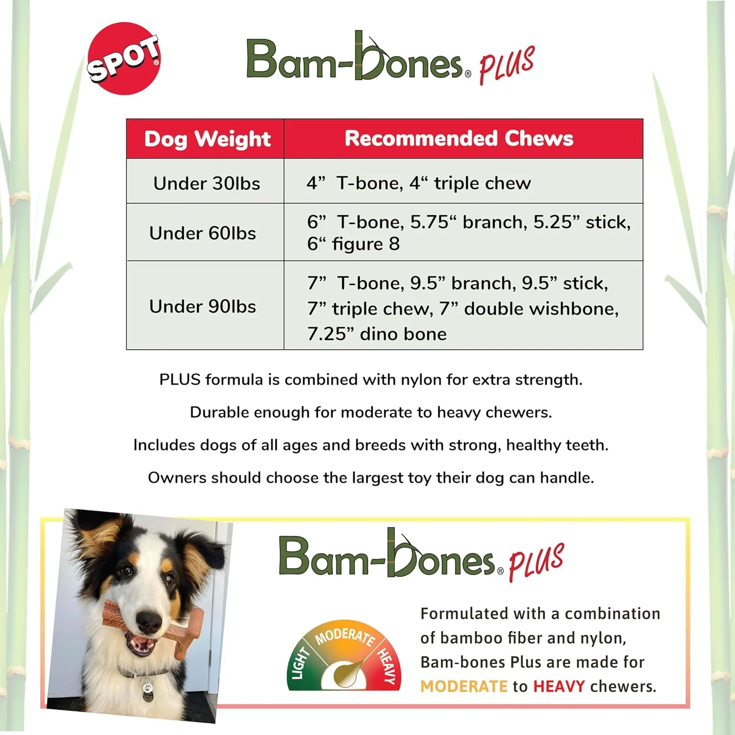 SPOT Bam-Bones Plus Branch -Bamboo Fiber & Nylon, Durable Long Lasting Dog Chew for Aggressive Chewers  Great Toy for Adult Dogs & Teething Puppies Under 60lbs, Non-Splintering, 5.75in, Beef Flavor