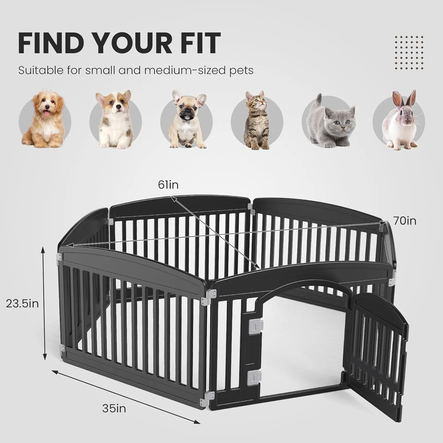 Sweetcrispy Plastic Dog Playpen - 6-Panel 24" Expandable & Durable Pet Fence for Medium Dogs - Indoor & Outdoor Portable Puppy Playpen with Secure Locking Door, Black