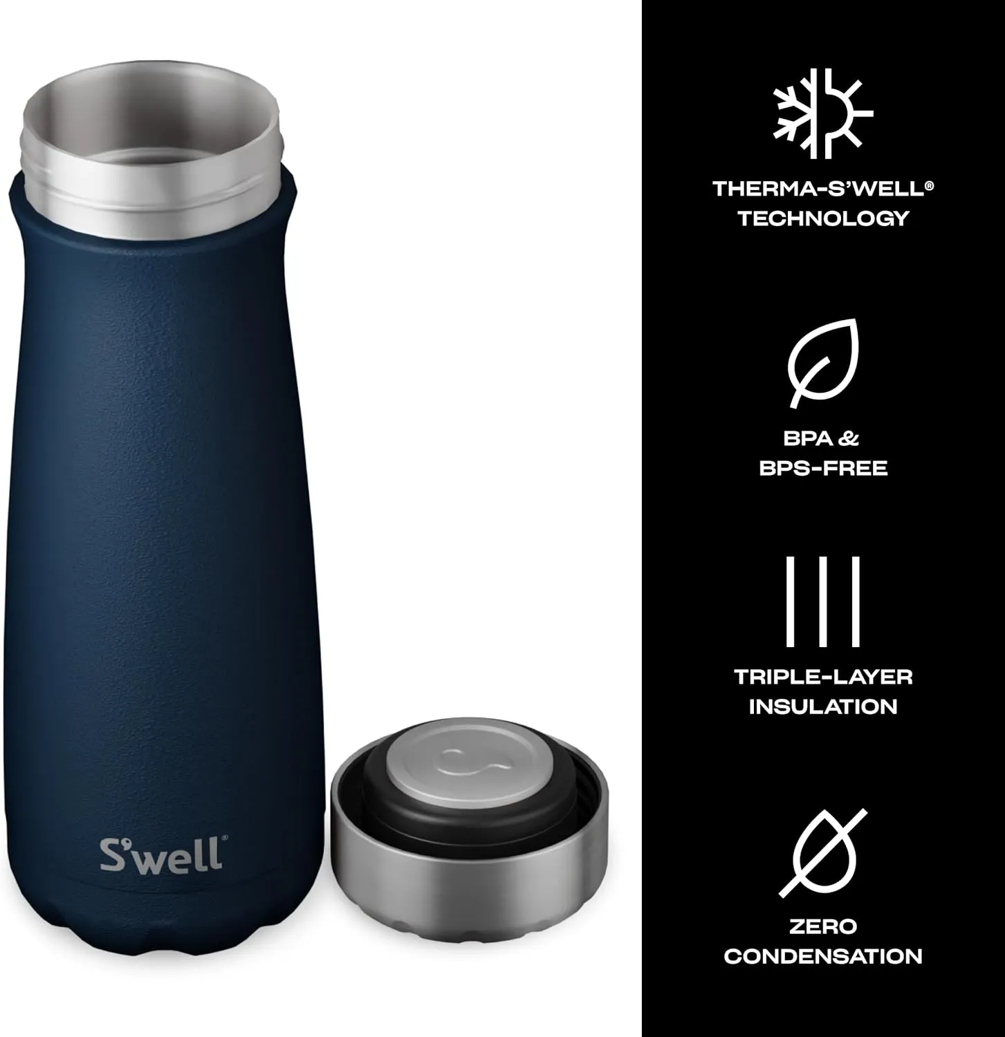 S'well Stainless Steel Traveler, 20oz, Azurite, Triple Layered Vacuum Insulated Containers Keeps Drinks Cold for 36 Hours and Hot for 15, BPA Free, Easy Carrying On the Go