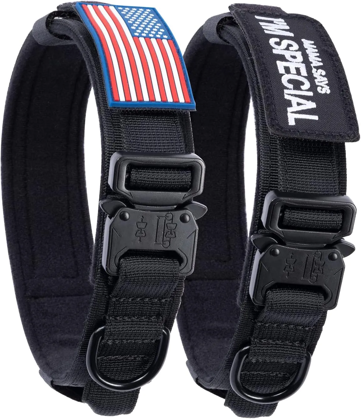 Tactical Dog Collar with USA American Flag - Military Dog Collar Thick with Handle - Heavy Duty Nylon K9 Collar Adjustable Metal Buckle for Medium Large Dogs XL Chew Proof with 2 Patches
