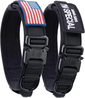 Tactical Dog Collar with USA American Flag - Military Dog Collar Thick with Handle - Heavy Duty Nylon K9 Collar Adjustable Metal Buckle for Medium Large Dogs XL Chew Proof with 2 Patches
