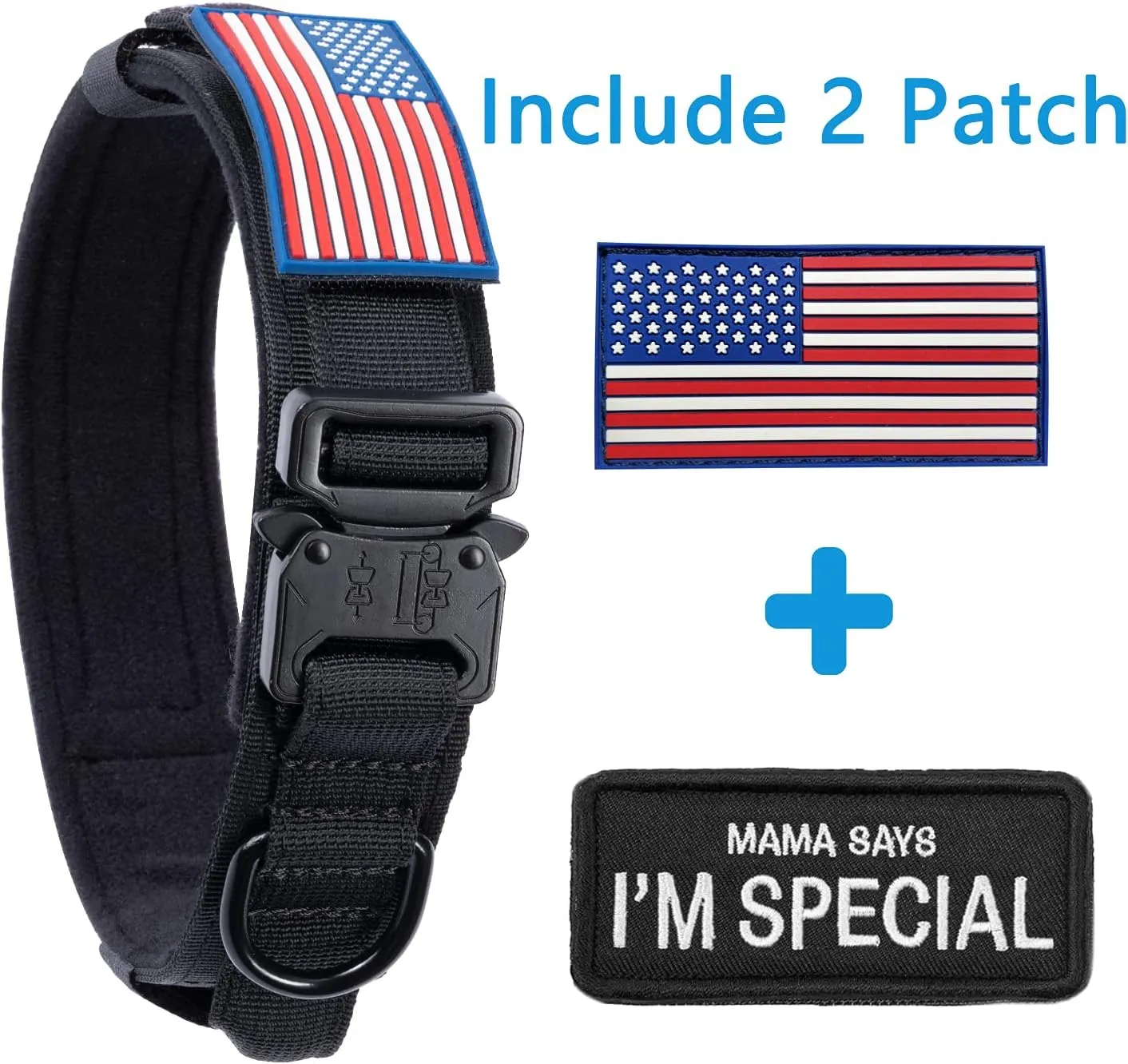 Tactical Dog Collar with USA American Flag - Military Dog Collar Thick with Handle - Heavy Duty Nylon K9 Collar Adjustable Metal Buckle for Medium Large Dogs XL Chew Proof with 2 Patches
