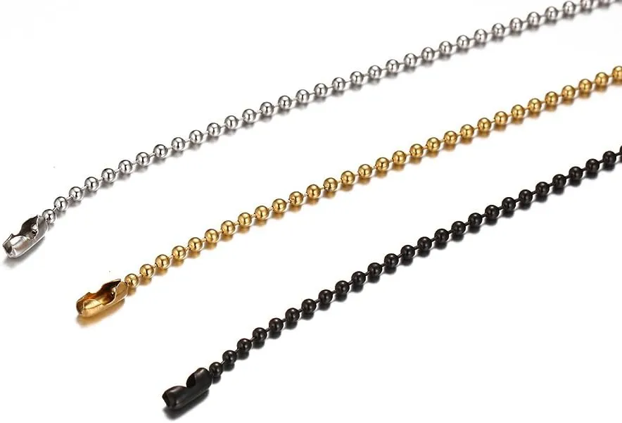 Titanium Stainless Steel Small Beads Ball Chain Necklace for Men Women 24-38 Inches Silver Black Gold