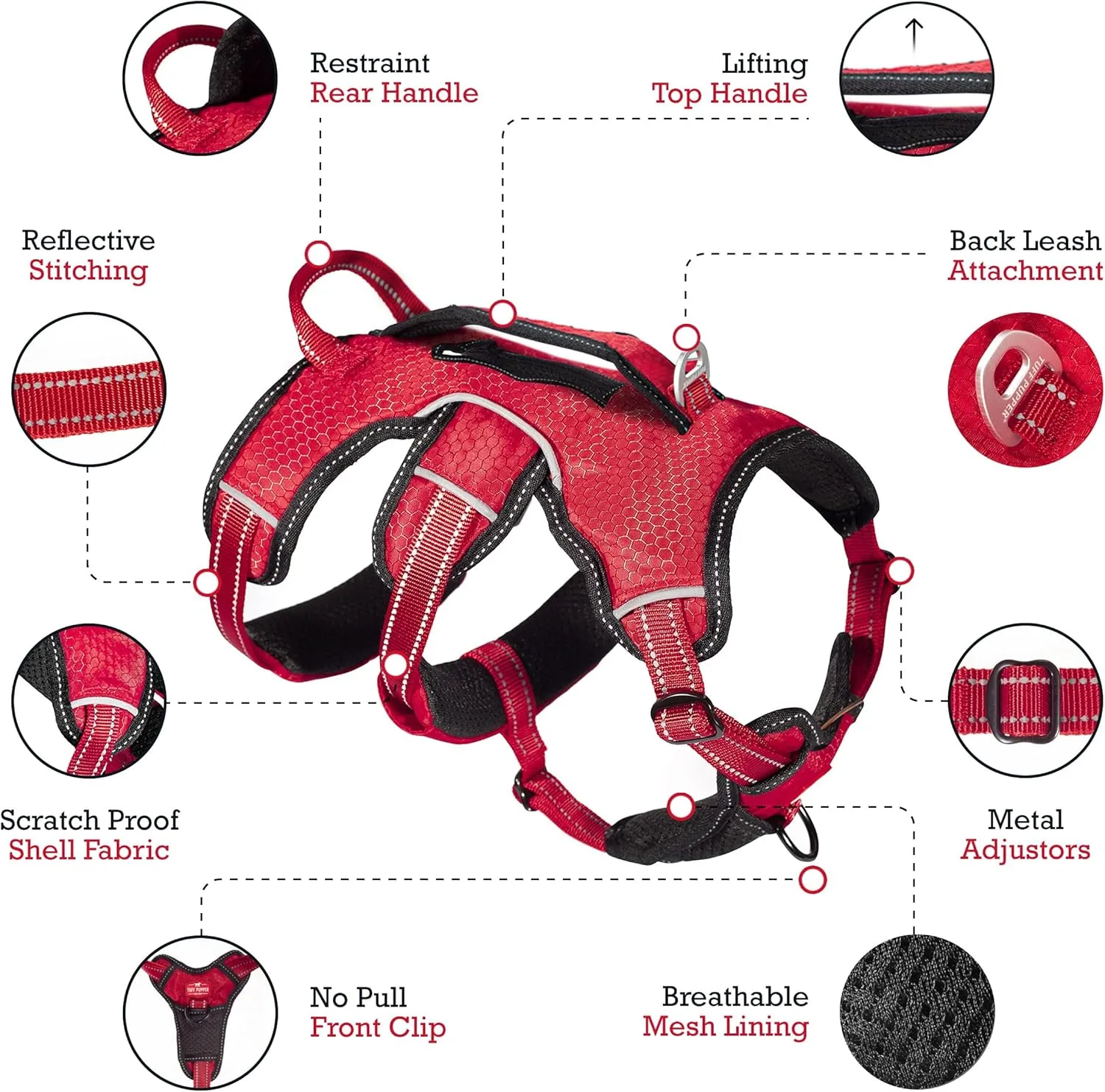Tuff Pupper Escape Proof No Escape Dog Harness | 5 Point Adjustable Fit Harness for Dogs | Padded Dog Harnesses | Handle Dog Lift Harnesses