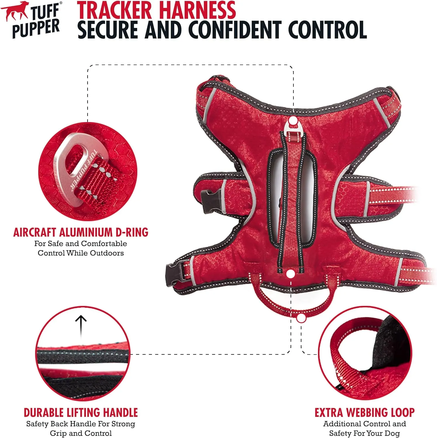 Tuff Pupper Escape Proof No Escape Dog Harness | 5 Point Adjustable Fit Harness for Dogs | Padded Dog Harnesses | Handle Dog Lift Harnesses