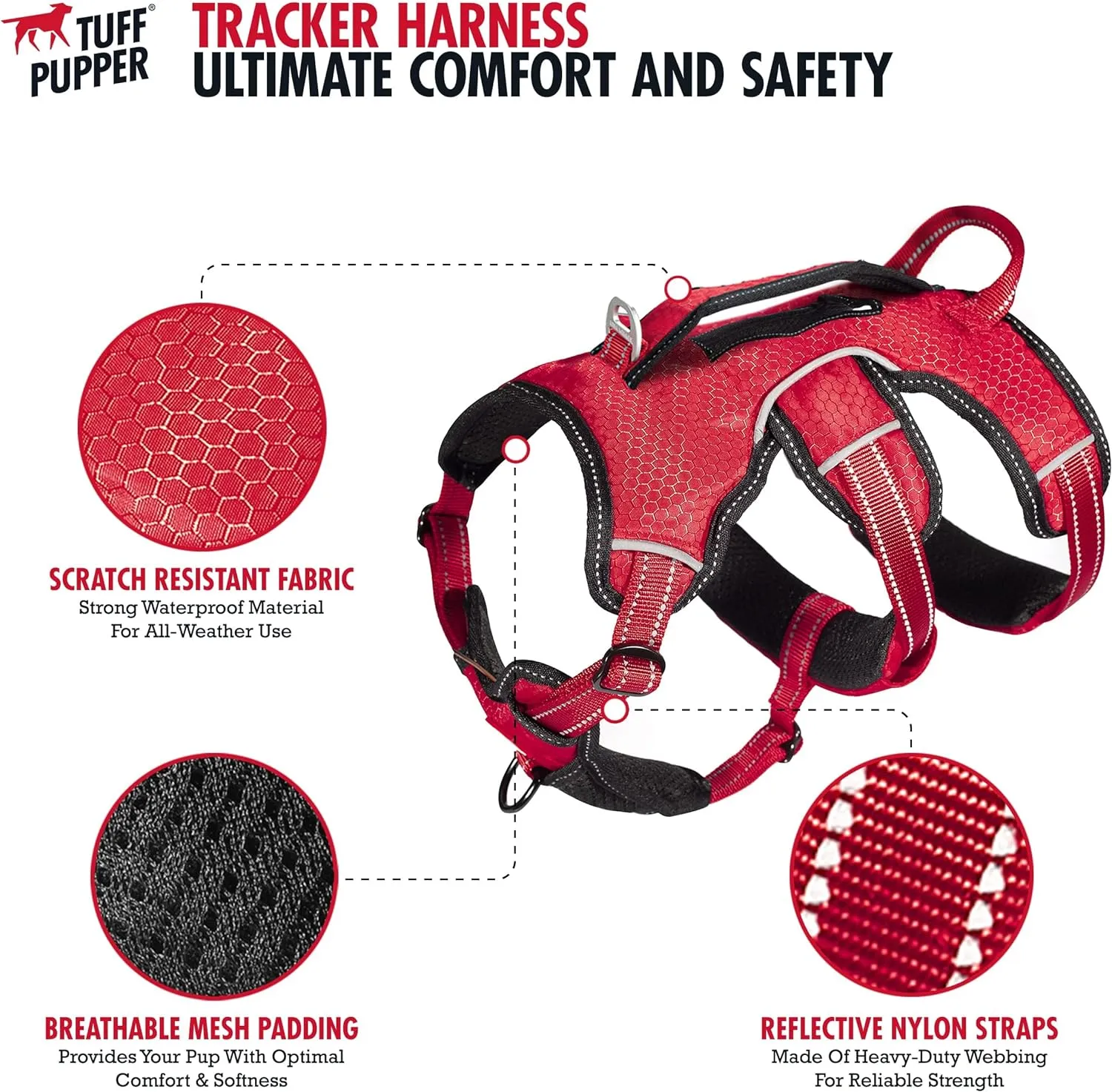 Tuff Pupper Escape Proof No Escape Dog Harness | 5 Point Adjustable Fit Harness for Dogs | Padded Dog Harnesses | Handle Dog Lift Harnesses