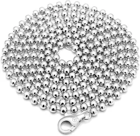 VENICEBEE Sterling Silver Solid 925 Chain Necklaces Ball Dog-Tag Military Medical ID Necklace Box Chains 24"-28" Length   Velvet Pouch, Polishing Cloth - HYPOALLERGENIC LEAD-FREE NICKEL-FREE METAL