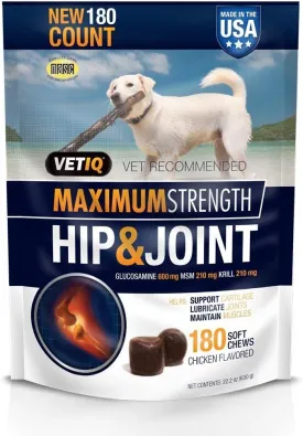 VetIQ Maximum Strength Hip & Joint, 180 Chicken Flavored Soft Chews for Dogs, 22.2 oz (Pack of 3)