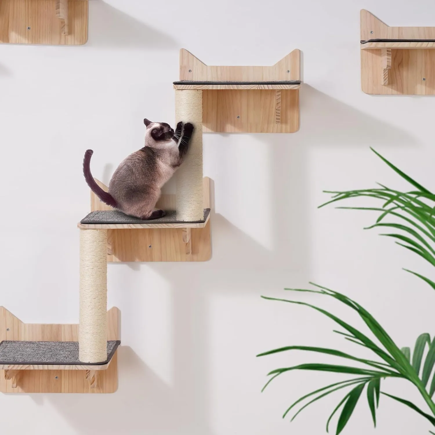 VEVOR Wall Mounted Cat Shelves, Wall Shelves and Perches with Jumping Boards, Nest, Barrier Board & Cat Tree, Cat Floating Furniture up to 40 lbs for Sleeping, Playing, Climbing, Set of 5
