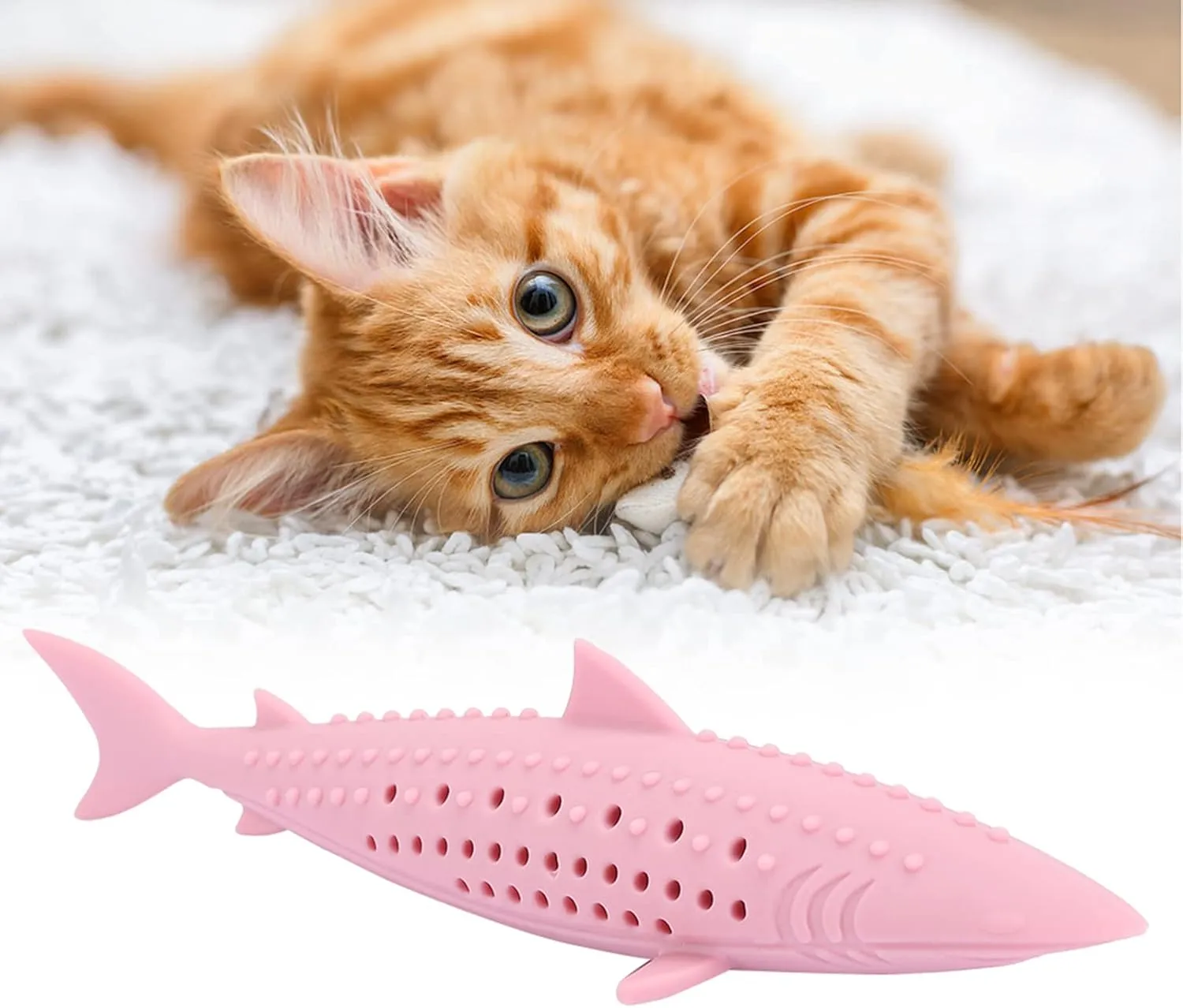 VINGVO Cat Teeth Cleaning Toy, Cat Teething Toys Silicone Molar Stick Catnip Toys Cat Toothbrush Cat Fish Shape Toothbrush with Catnip Chew Bite Teeth Cleaning Toy for Cats Kitten Kitty