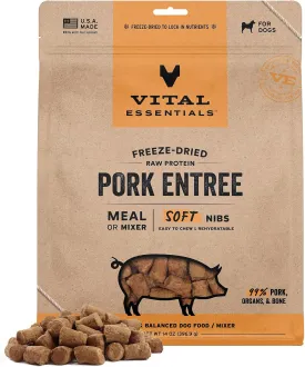 Vital Essentials Freeze Dried Raw Pork Entree & Mixer Dog Food Soft Nibs, 14 oz