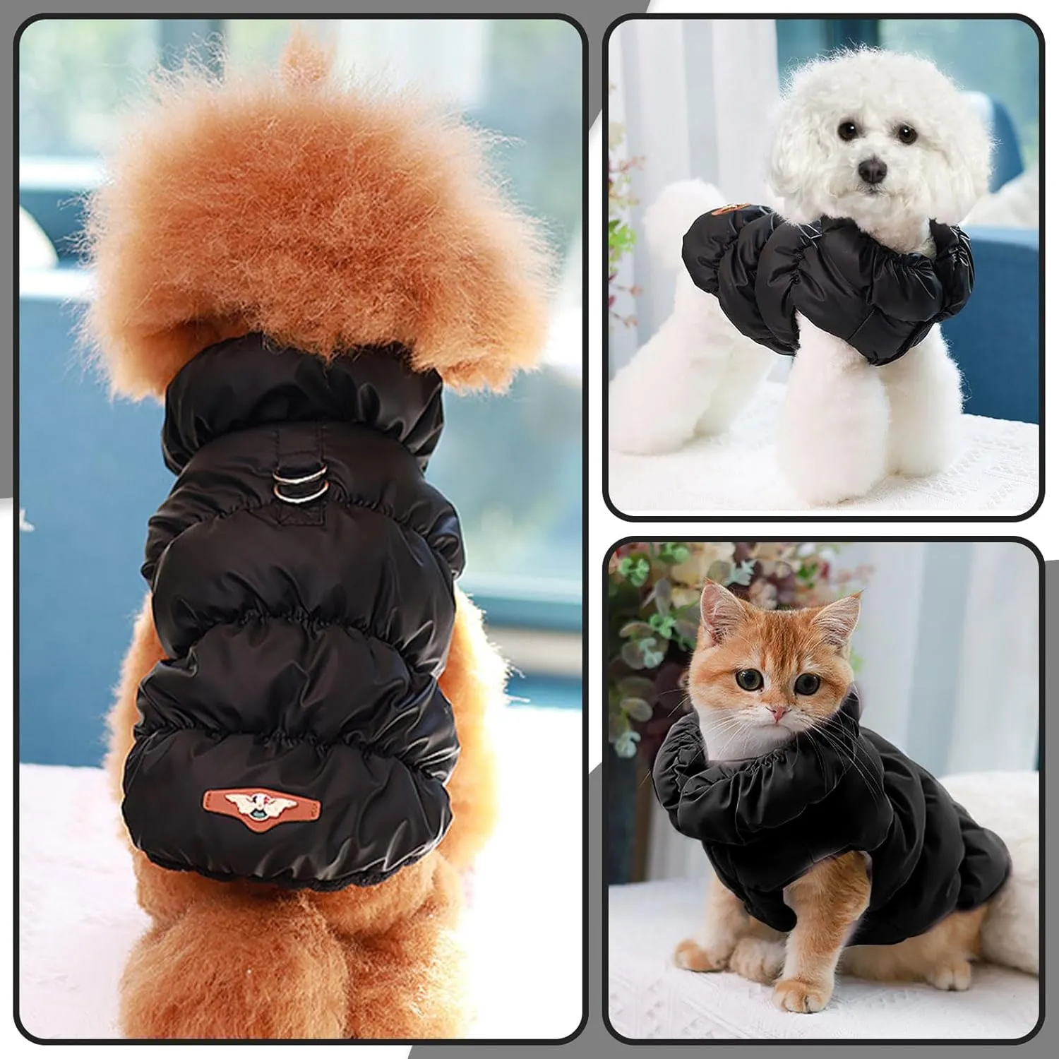 Winter Warm Dog Jacket for Small Medium Dogs Cat Cold Weather Coats with Harness Paded Dogs Fleece Vest Waterproof Windproof Dog Snow Jacket Pet Puppy Clothes (Black,S)