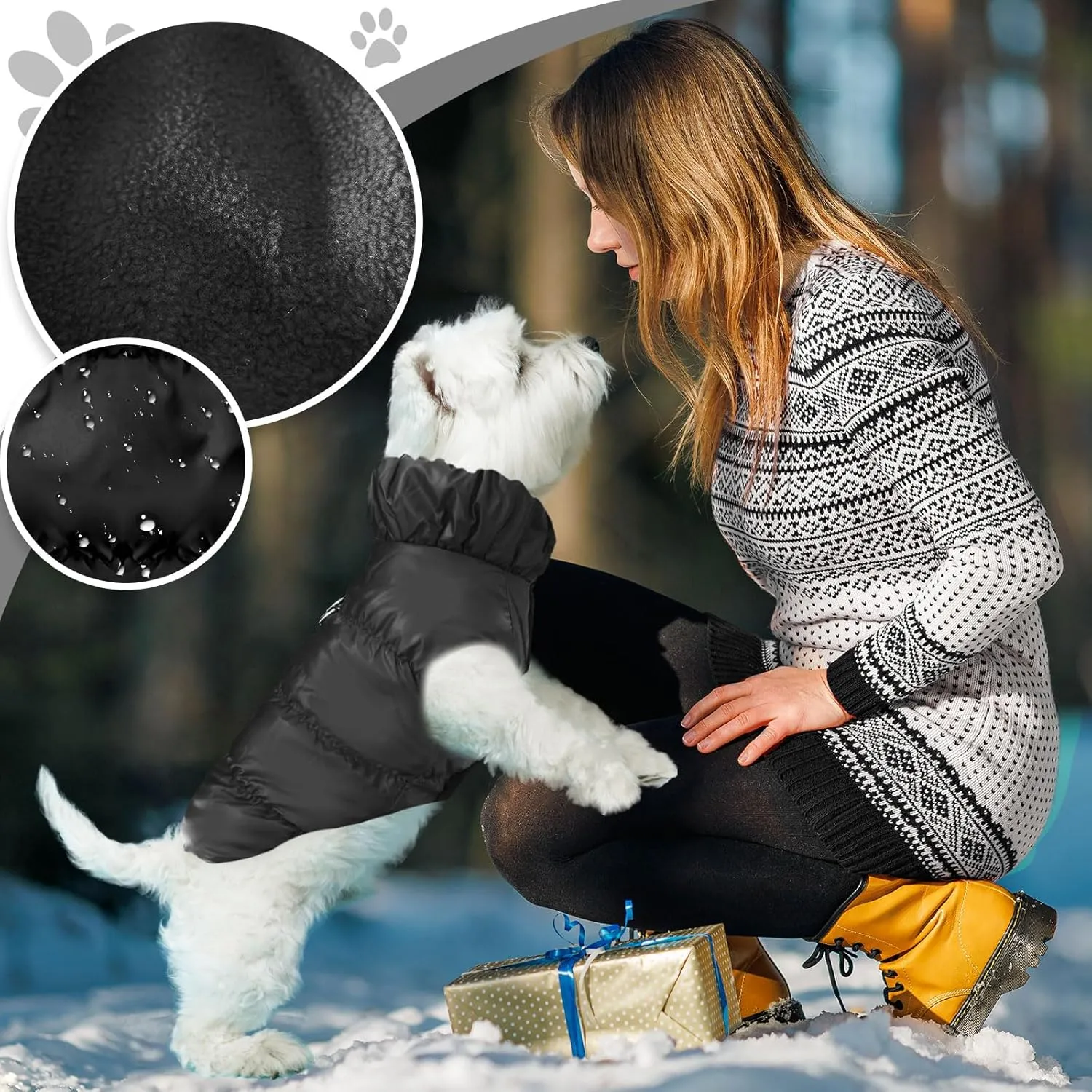 Winter Warm Dog Jacket for Small Medium Dogs Cat Cold Weather Coats with Harness Paded Dogs Fleece Vest Waterproof Windproof Dog Snow Jacket Pet Puppy Clothes (Black,S)