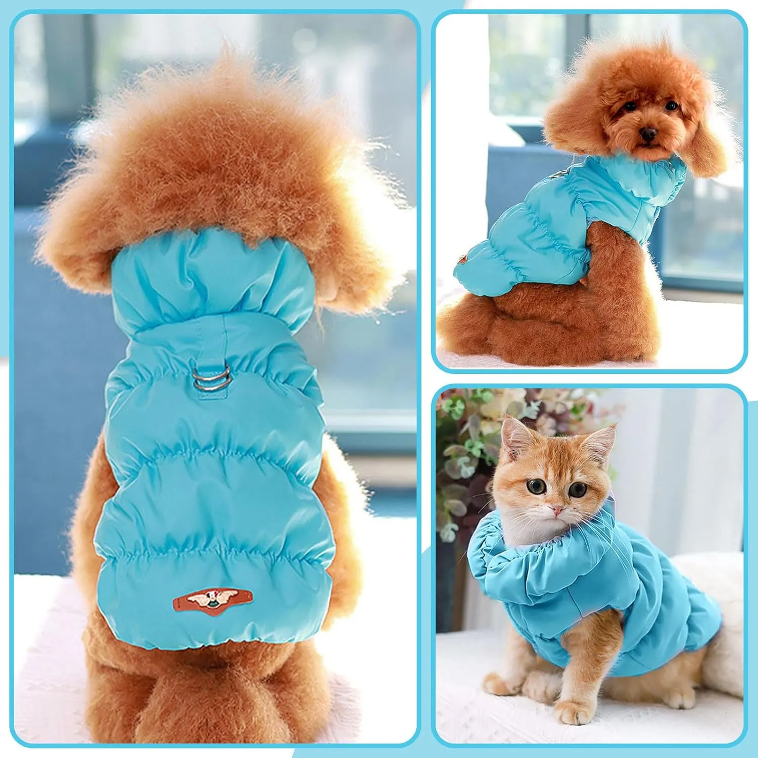 Winter Warm Dog Jacket for Small Medium Dogs Cat Cold Weather Coats with Harness Paded Dogs Fleece Vest Waterproof Windproof Dog Snow Jacket Pet Puppy Clothes (Blue,XL)