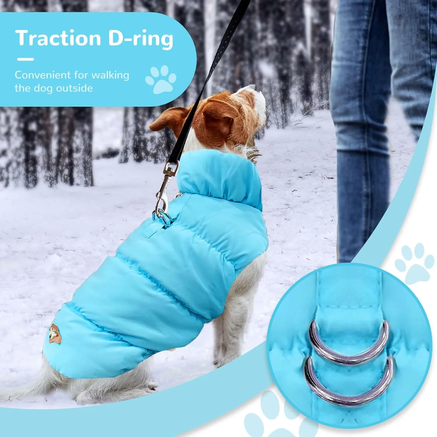 Winter Warm Dog Jacket for Small Medium Dogs Cat Cold Weather Coats with Harness Paded Dogs Fleece Vest Waterproof Windproof Dog Snow Jacket Pet Puppy Clothes (Blue,XL)