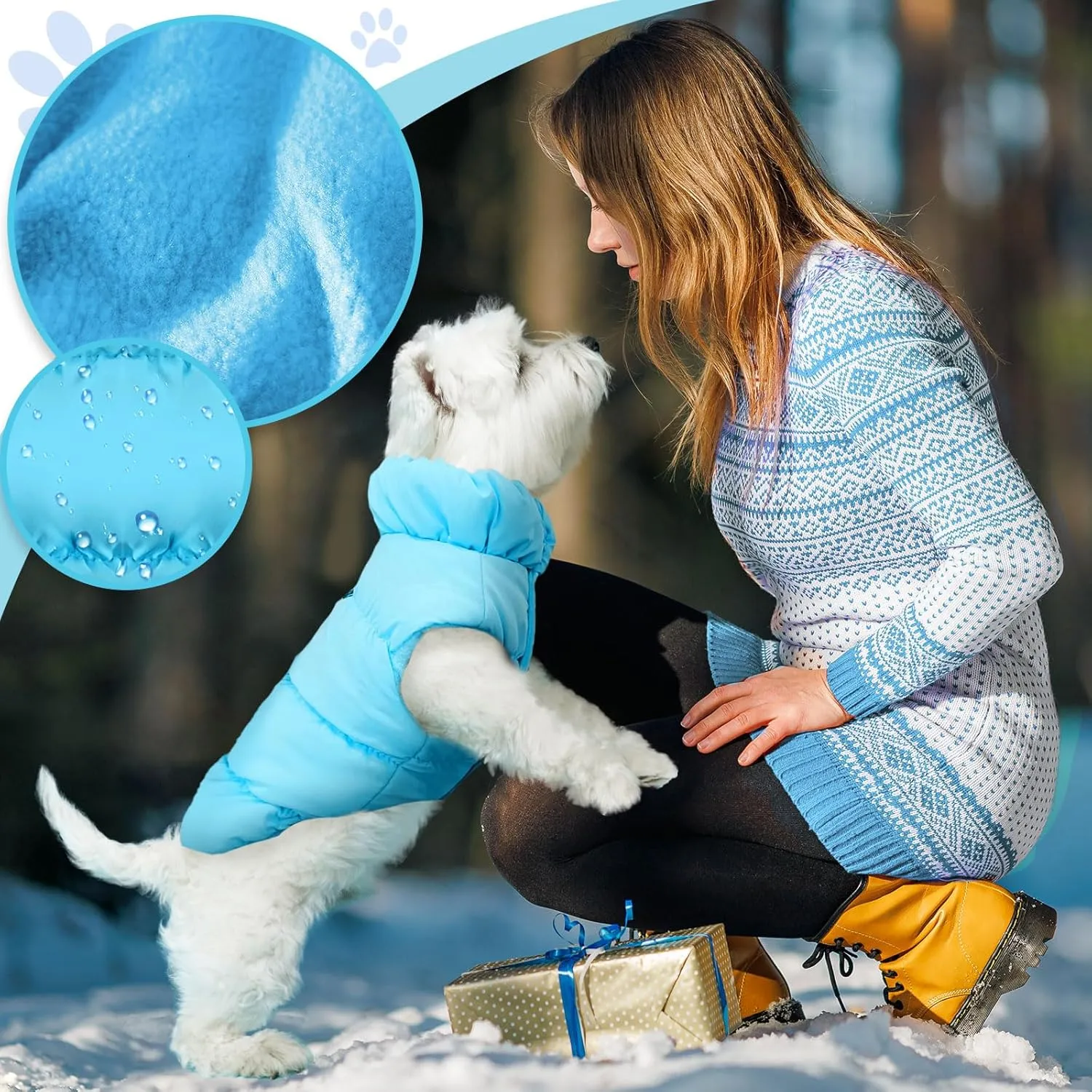 Winter Warm Dog Jacket for Small Medium Dogs Cat Cold Weather Coats with Harness Paded Dogs Fleece Vest Waterproof Windproof Dog Snow Jacket Pet Puppy Clothes (Blue,XL)