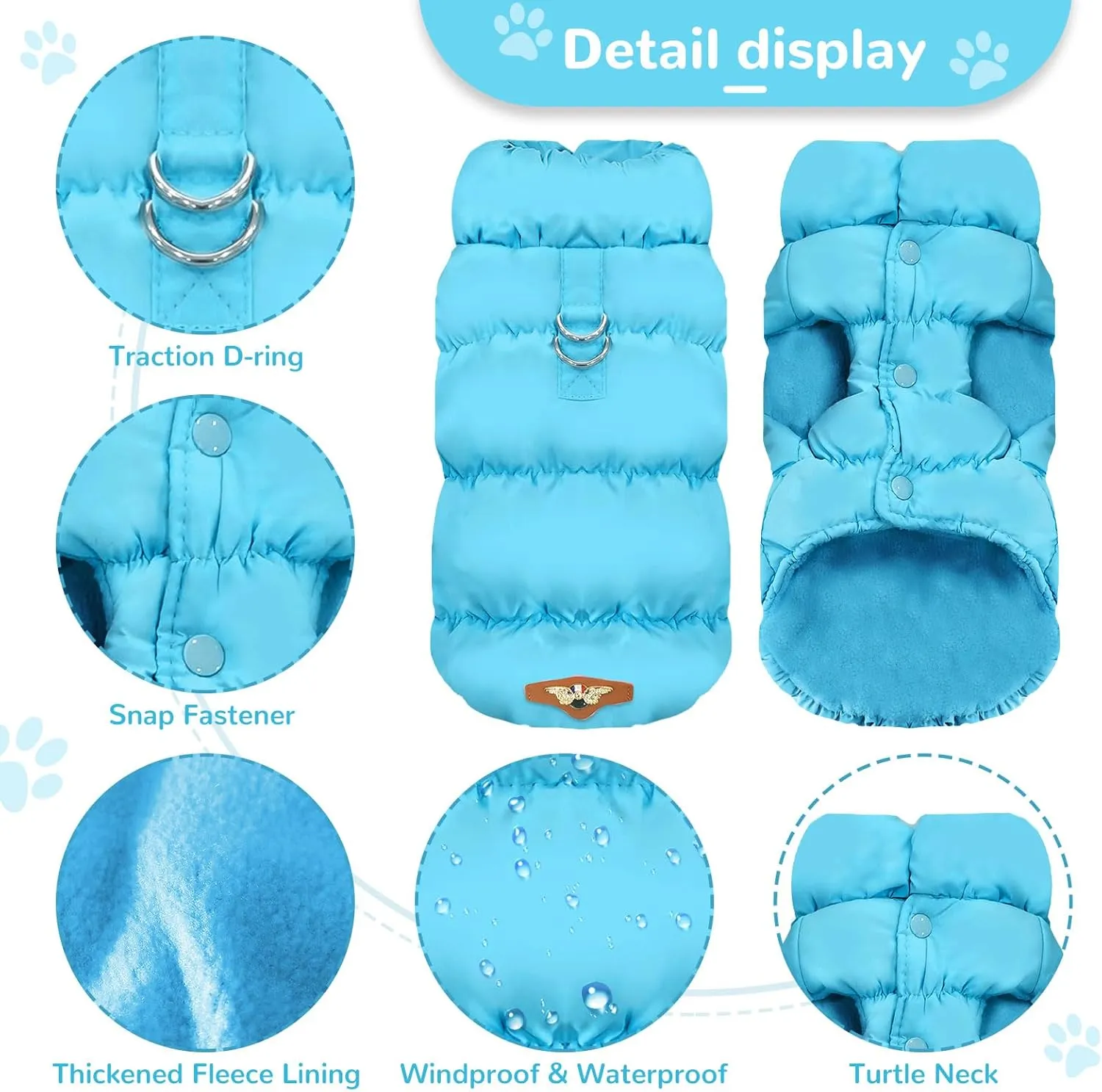 Winter Warm Dog Jacket for Small Medium Dogs Cat Cold Weather Coats with Harness Paded Dogs Fleece Vest Waterproof Windproof Dog Snow Jacket Pet Puppy Clothes (Blue,XL)