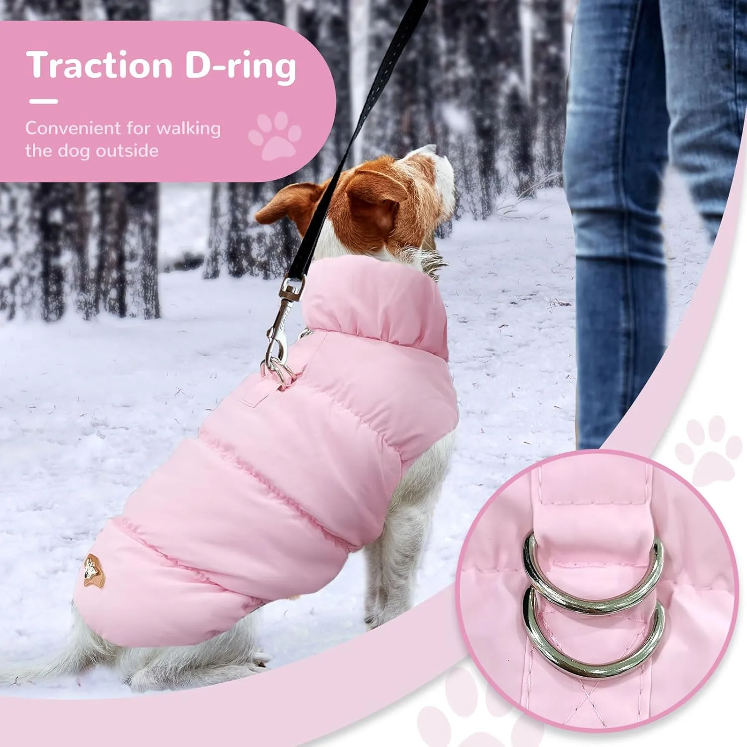 Winter Warm Dog Jacket for Small Medium Dogs Cat Cold Weather Coats with Harness Paded Dogs Fleece Vest Waterproof Windproof Dog Snow Jacket Pet Puppy Clothes (Pink,XL)
