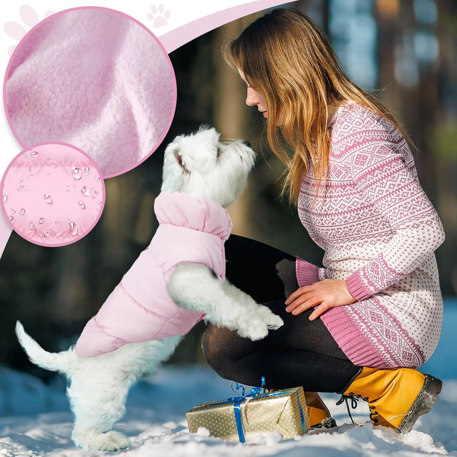 Winter Warm Dog Jacket for Small Medium Dogs Cat Cold Weather Coats with Harness Paded Dogs Fleece Vest Waterproof Windproof Dog Snow Jacket Pet Puppy Clothes (Pink,XL)