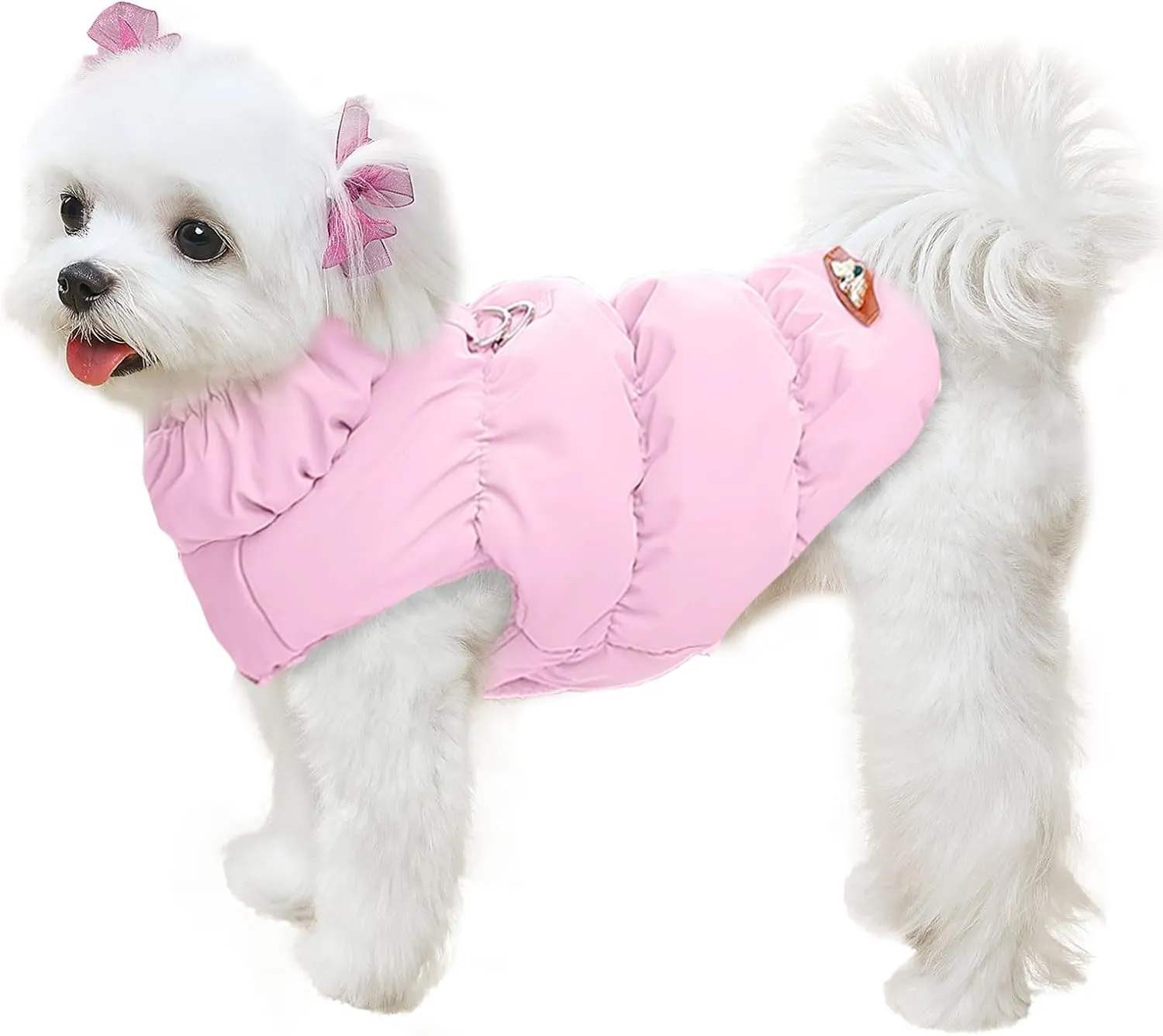 Winter Warm Dog Jacket for Small Medium Dogs Cat Cold Weather Coats with Harness Paded Dogs Fleece Vest Waterproof Windproof Dog Snow Jacket Pet Puppy Clothes (Pink,XS)