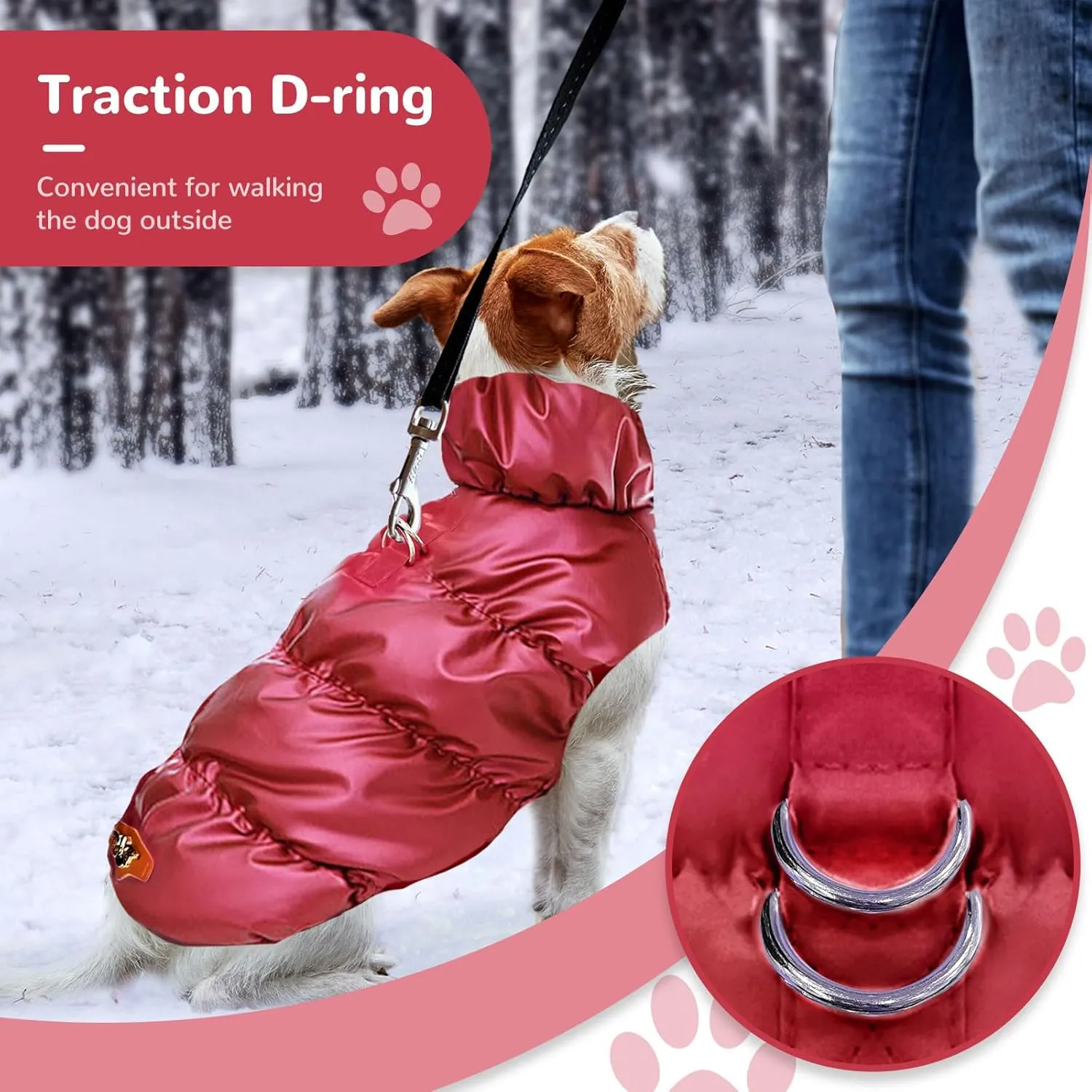 Winter Warm Dog Jacket for Small Medium Dogs Cat Cold Weather Coats with Harness Paded Dogs Fleece Vest Waterproof Windproof Dog Snow Jacket Pet Puppy Clothes (Wine red,S)