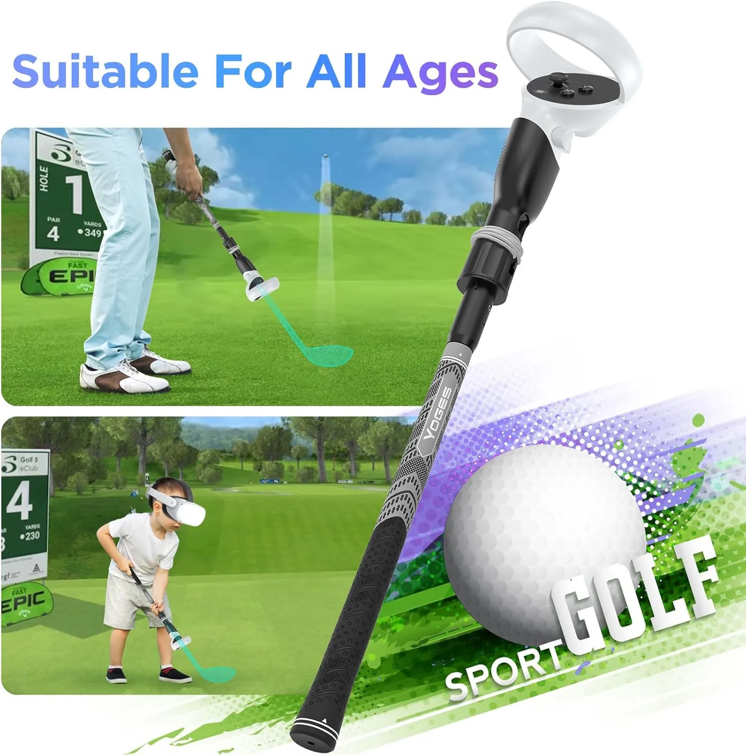 YOGES VR Golf Club Handle Compatible with Oculus-Quest 2-Accessories, Virtual Reality Baseball Controller Attachment, Simulator Real Golf Game Bat Adapter for Golf , Walkabout Mini Golf, Golf5eclub